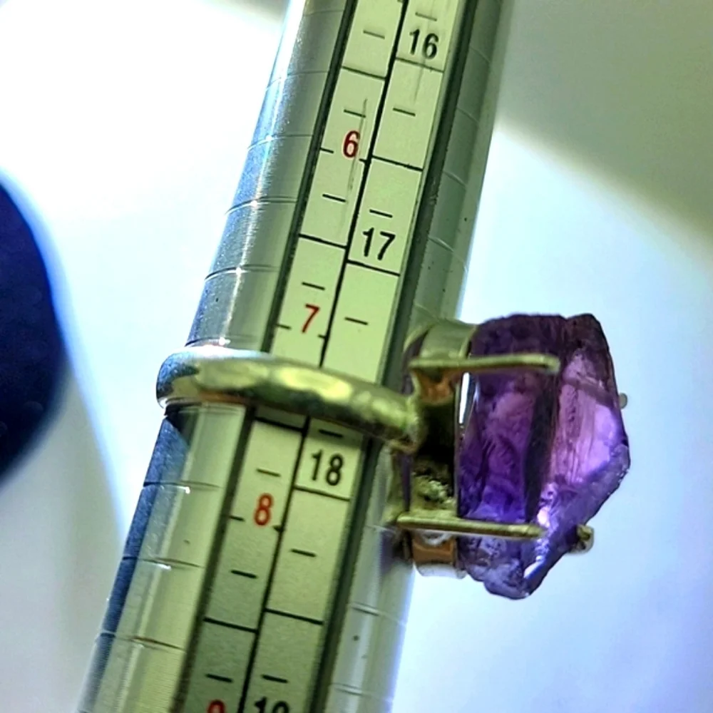 NEW 925 Silver Plated Amethyst Rough Natural Gemstone Ring Jewelry US Size 7.5